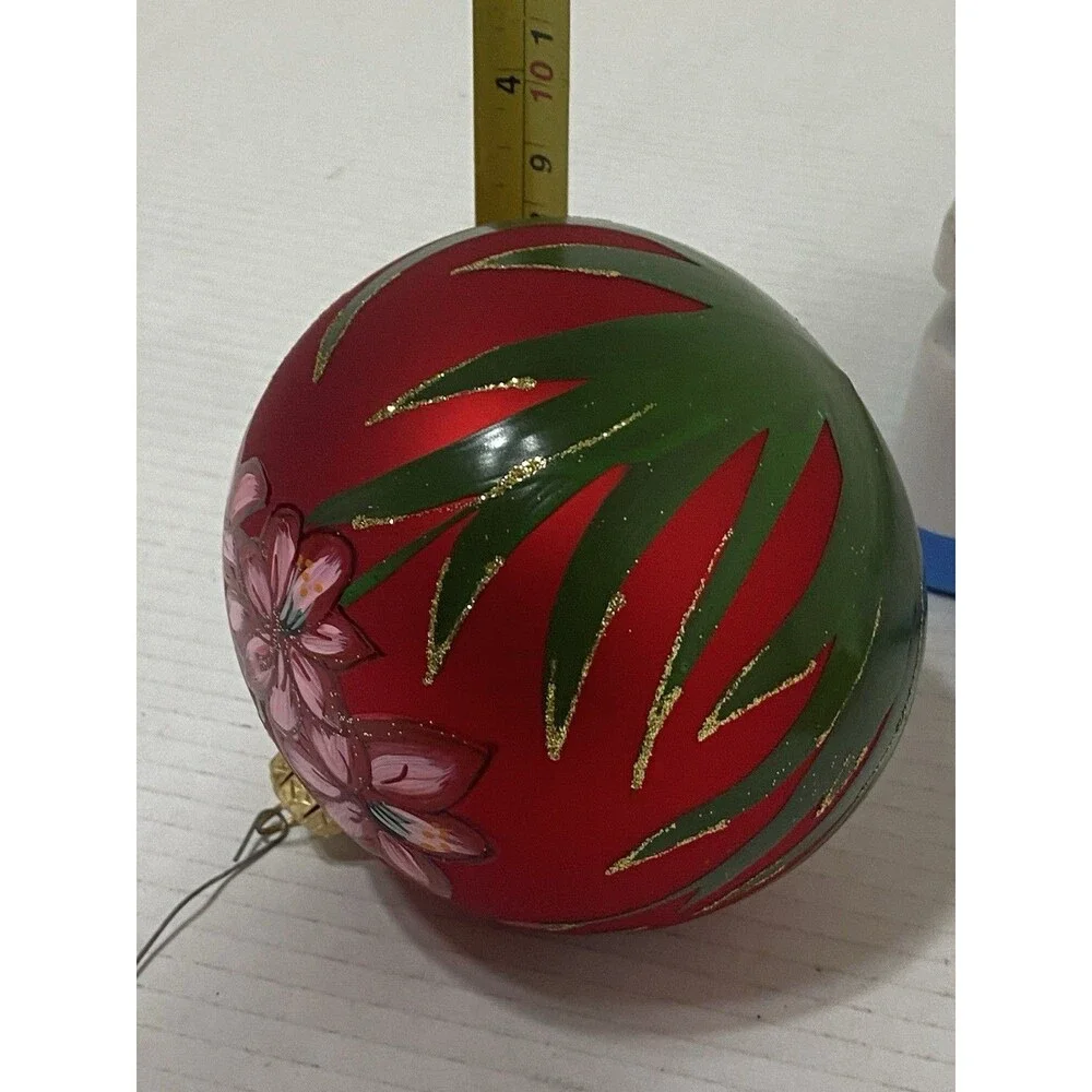Pier 1 Exclusive Hand Painted & Christmas Ornament w box poinsettia